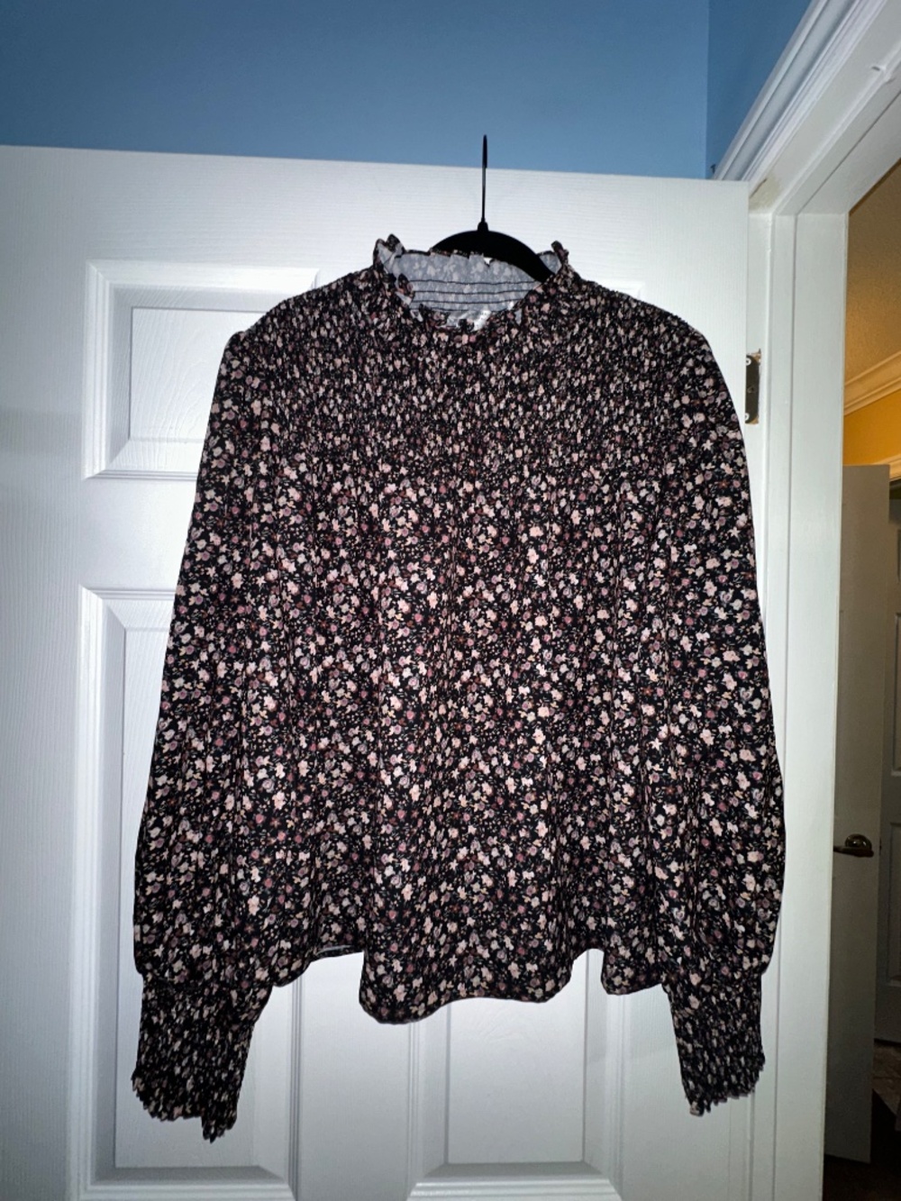 Contemporaine by Simons Floral Ruffle Blouse XXL High Neck Dark Print Elegant